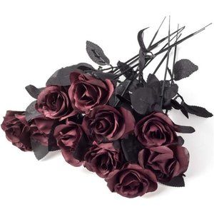 10pack Wine red Rose Bouquet Artificial SilkRoses Flowers Fake SilkRose Bouquets